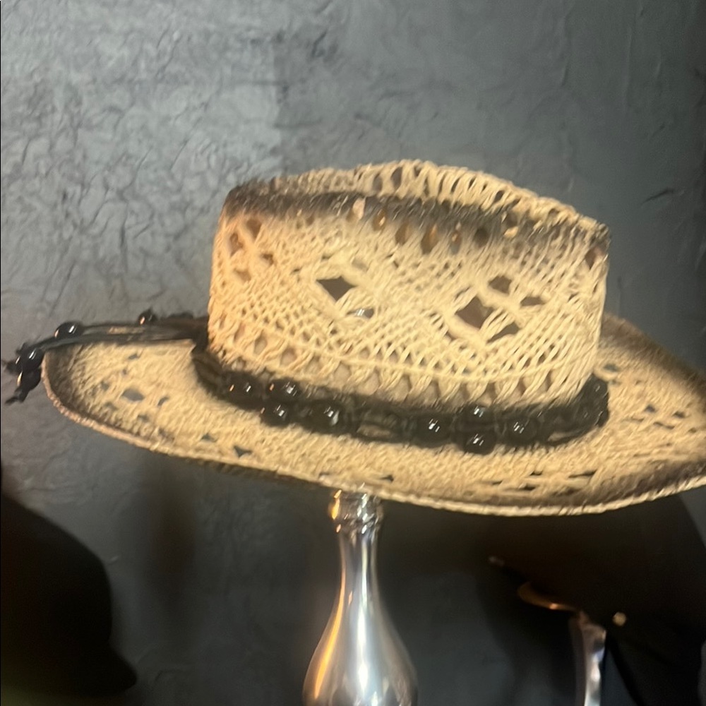 Classic Tan and Black Wide-Brimmed Hat